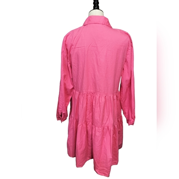 2561)New York & Co Pink Button down Tiered Poplin Long Sleeve Shirt Dress Size L - Picture 5 of 10